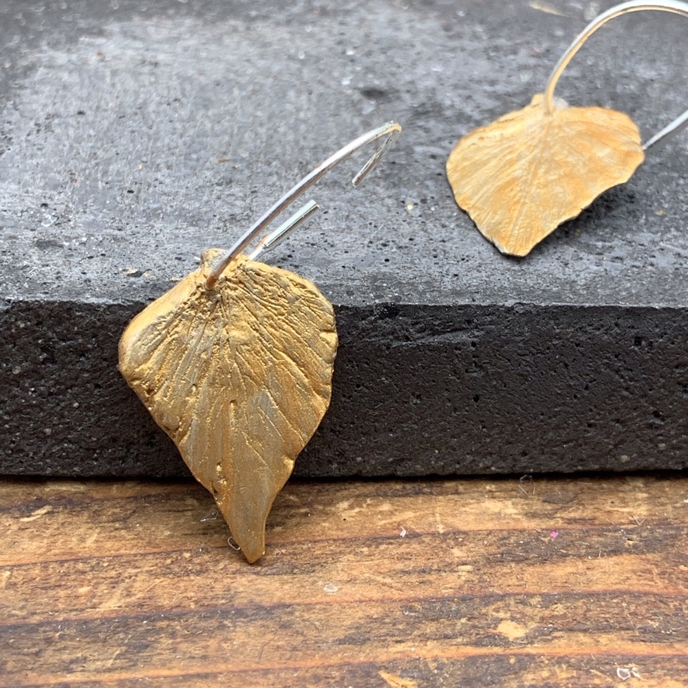Matana organic leaf earrings and silver hoops - Picture 2 of 7